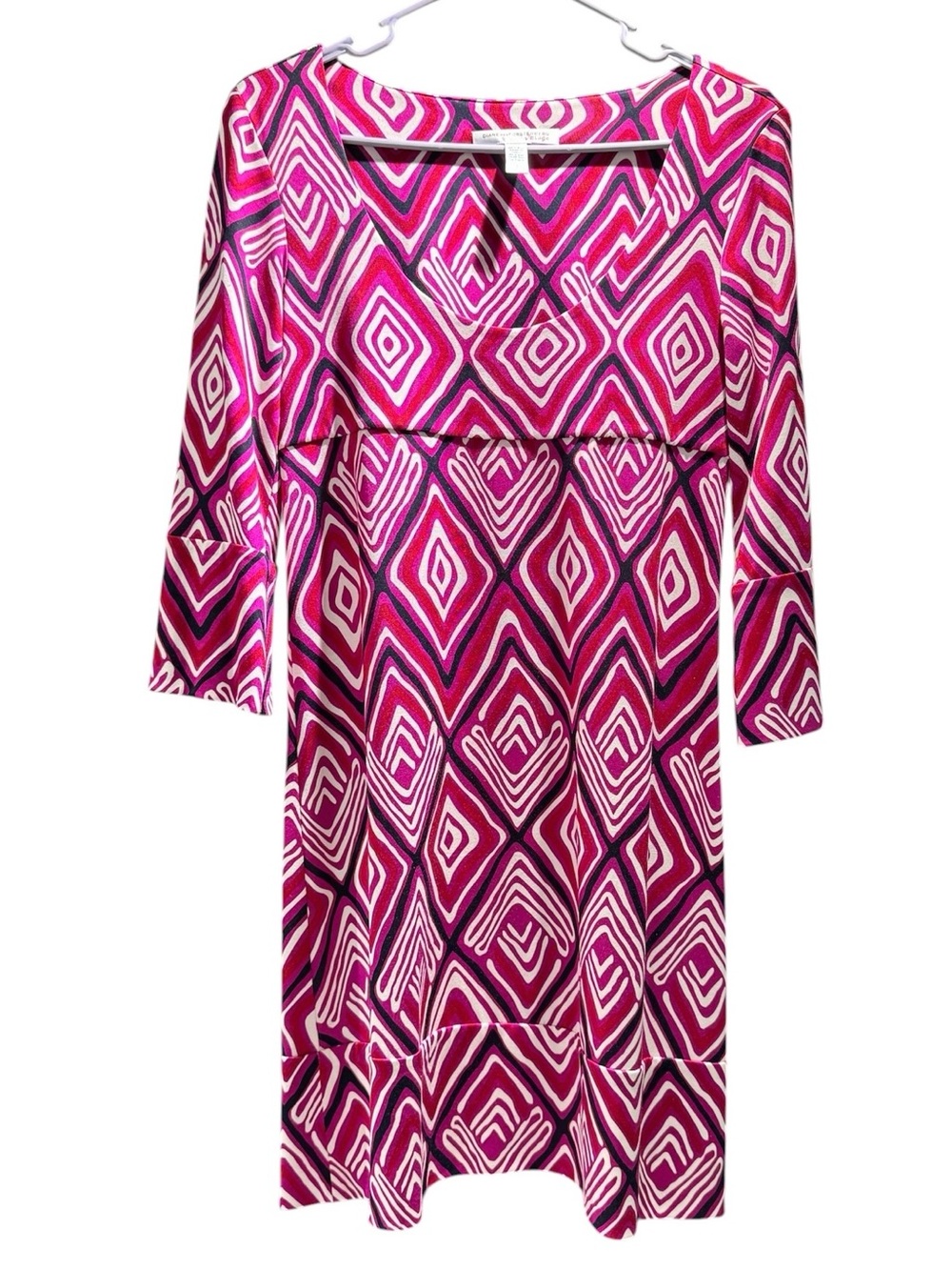Diane Von Furstenberg Vintage Fuschia White Red Silk Geometric Mini Dress Size 2